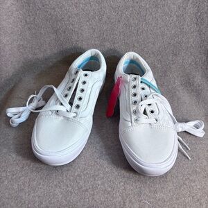 VANS OFF THE WALL Sz 7 White Contrastin Checker Canvas Lace Up Sneakers NEW